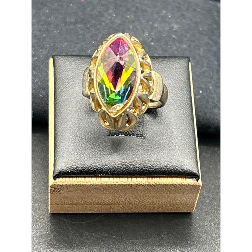 Vintage Whiting & Davis Watermelon Tourmaline Quartz Ring 5.5 - Picture 1 of 8